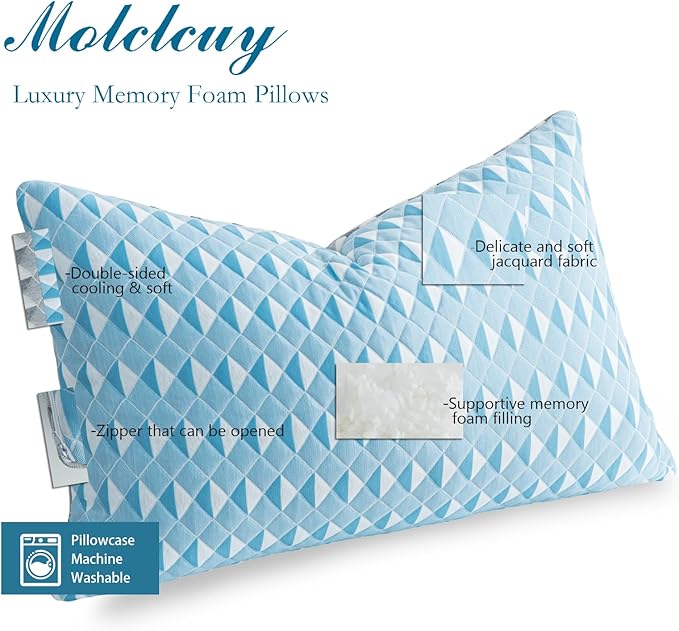 MOLCLCUY Memory Foam Pillows King Size Set of 2 Adjustable Cooling Pillow with Washable Removable Cover for Side Back Stomach Sleepers(20"x 36")