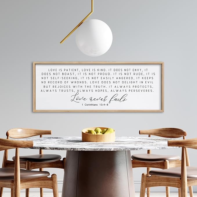 ZZJJHYWGQ Love is Patient Love is Kind Wall Decor 40"X15" Corinthians 13 Large Bible Verse Quote Sign for Above Bed Hanging Wood Framed Wall Art (Wood