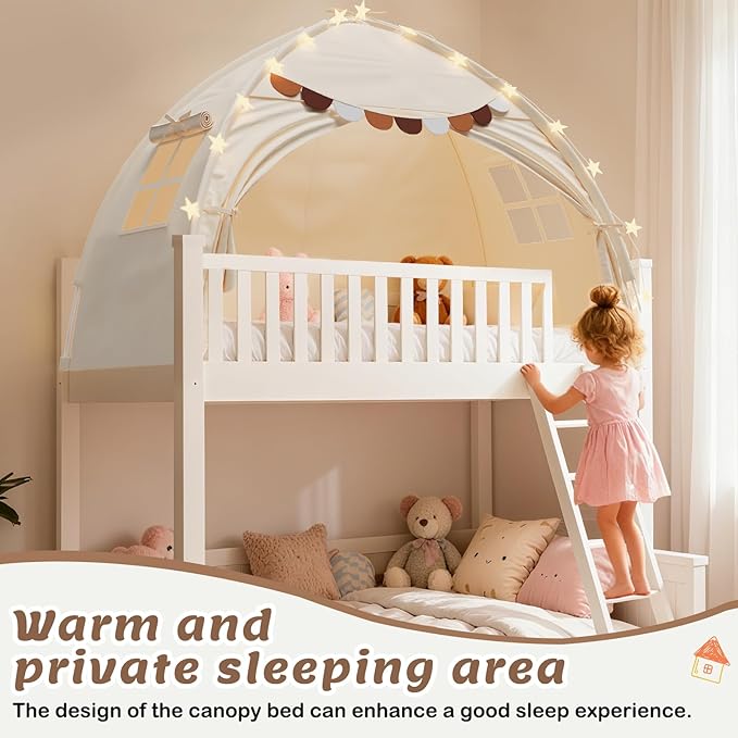 Bed Tent Twin Full Size Bed Tent for Kids Foldable Bunk Canopy Tents Privacy Space Blackout Toddler Sleeping Tents Breathable Portable Cottage Drafty Room for Indoor Bedroom