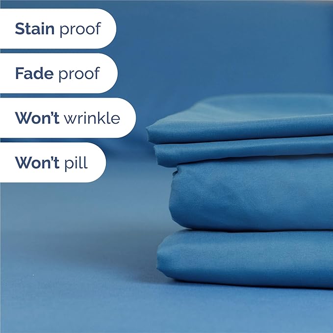 Split King Bed Sheet Set - 7 Piece Split King Bed Sheet Set - Soft Hotel Luxury Bedding - Cooling, Comfy & Breathable - 1 Flat & 1 Fitted & 4 Pillowcases w/ Deep Pockets - Wrinkle Free - Denim Blue