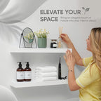 Homeforia White Floating Shelves 24 inch, High End Solid Real Wood 24inch Bathroom Floating Shelf for Wall Mounted, White Wooden 24in Floating Shelves, Heavy Duty Bracket, 24 X 6.5 X 1.75 in, Set of 2