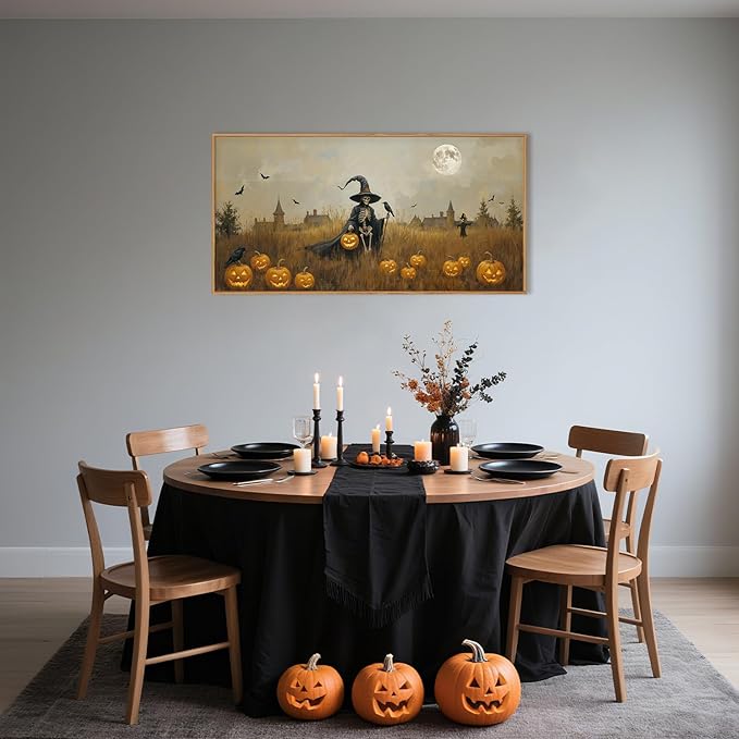 Celestdeco Halloween Ghost Reaper Framed Wall Art Set, Scary Witchy and Pumpkin Wall Decor, Horror Night Wall Painting,Full Moon Bats Art Prints for Living Room,Bedroom,Halloween Themed Party Decor-20"×40"