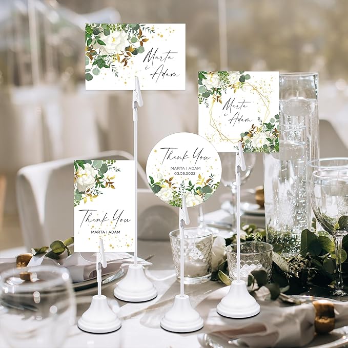 20 Pcs Table Number Holders 4/6/8/10 Inch Metal Place Card Holders with Alligator Clip Heavy Base Wedding Table Number Stand Picture Photo Clip for Banquet Party Birthday Restaurant(White)