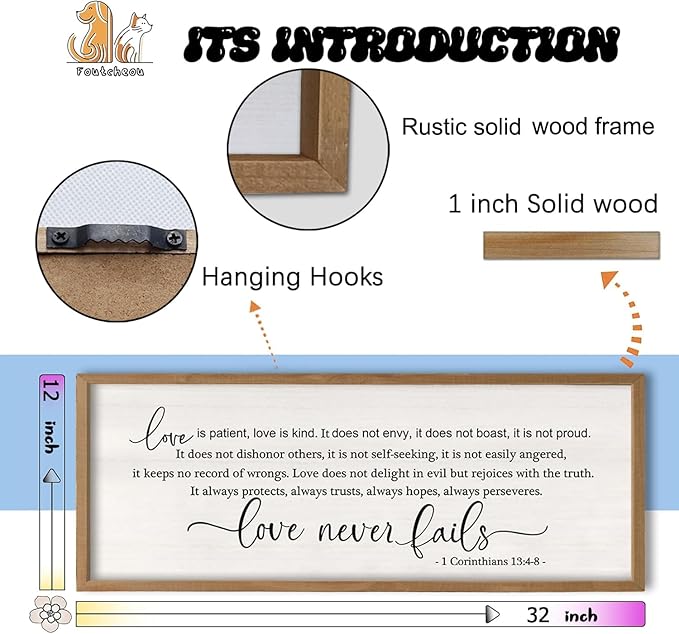 Love Is Patient Love Is Kind Wall Decor Art 32×12 Inch (Wood)