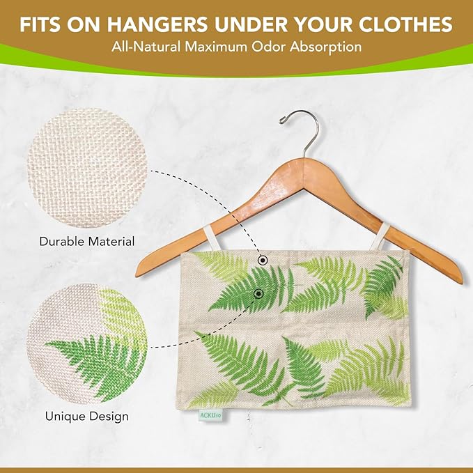 Hanging Bamboo Charcoal Natural Odor Absorber for Clothing, Closets, Wetsuits, Gym Bags & More – Fragrance-Free, Chemical Free, Reusable, Long-Lasting (3-Pack)