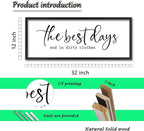 ZZJJHYWGQ The Best Days End In Dirtiest Clothes Wall Decor 32"x12" Large Laundry Room Bathroom Funny Wood Framed Sign wall Hanging Art (Black)