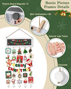 Bikoney Picture Frames Collage Wall Decor Photo Hanging Display Picture Board Wood Rustic Frames for Home Dorm Room Decor with Blackboard and 30 Clips White