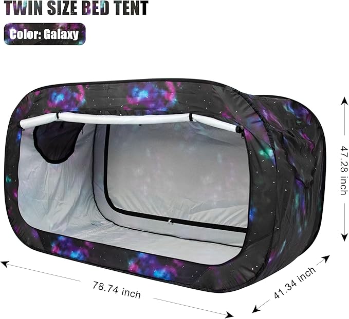Bed Tent Twin Bed Canopy Portable Dream Tent for Adult Indoor Sleeping Tents with 2 Doors Breathable Private Space Tents, Galaxy