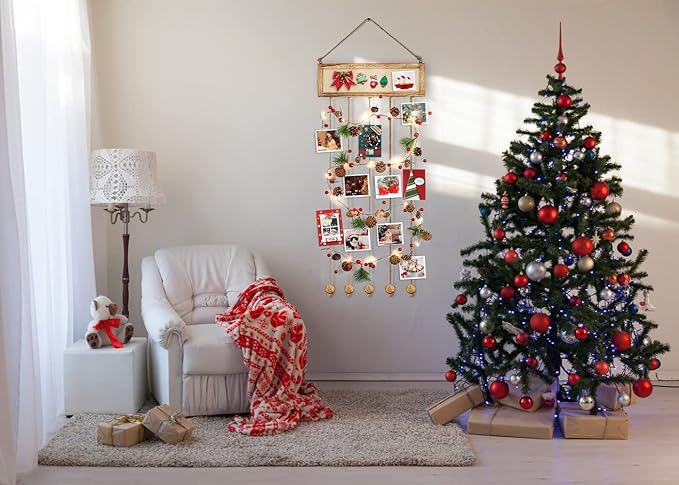 Bikoney Picture Frames Collage Wall Decor Hanging Photo Display Multi Pictures Organizer with Wood Bulletin Board Photo Board 30 Clips and 6 Pushpins for Room (Carbonized Black)