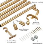 Curtain Rods for 28-68” Windows, Splicing Construction, 1” Adjustable Drapery Rod with Aluminum Alloy Brackets and Finials for Window, Sliding Door, Patio, Living Room Decoration, Brushed Gold