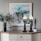 Candle Holders for Pillar Candles Gothic Matte Black Vintage Tall Candle Holders Set of 2 Decorative Large Table Centerpieces Candle Stand Decor (Black 2PCS A)