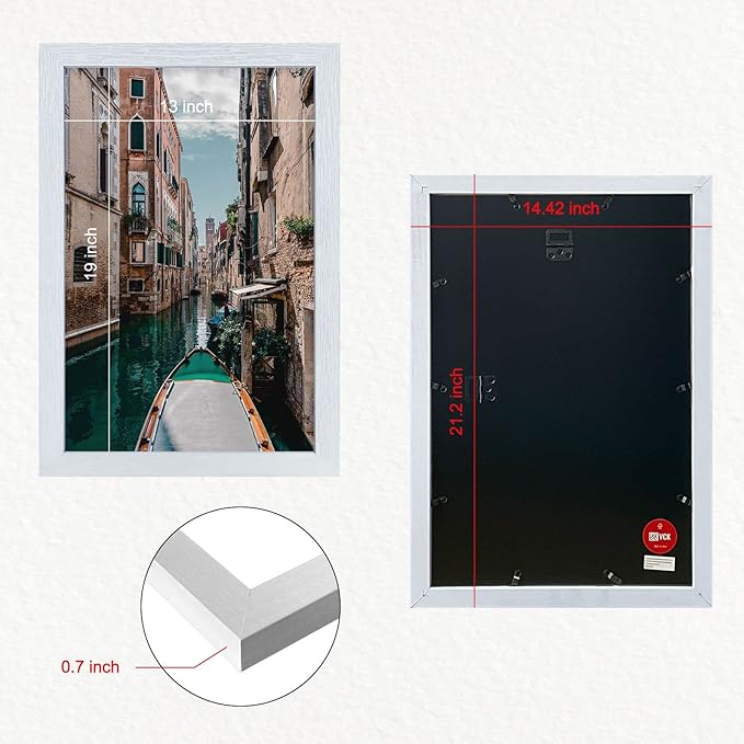 VCK Poster Frames 13x19 White 3 Pack, Solid Wood Picture Frames for Wall Mounting Hanging Art and Puzzle Frame
