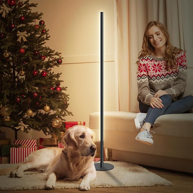 Marlrin Minimalist Corner Floor Lamp 2700K-6500K Dimmable with Remote Control 57.8" Height Metal Slim Ambient Standing LED Light Modern Design Decorative Lamp for Living Room Bedroom (Black)