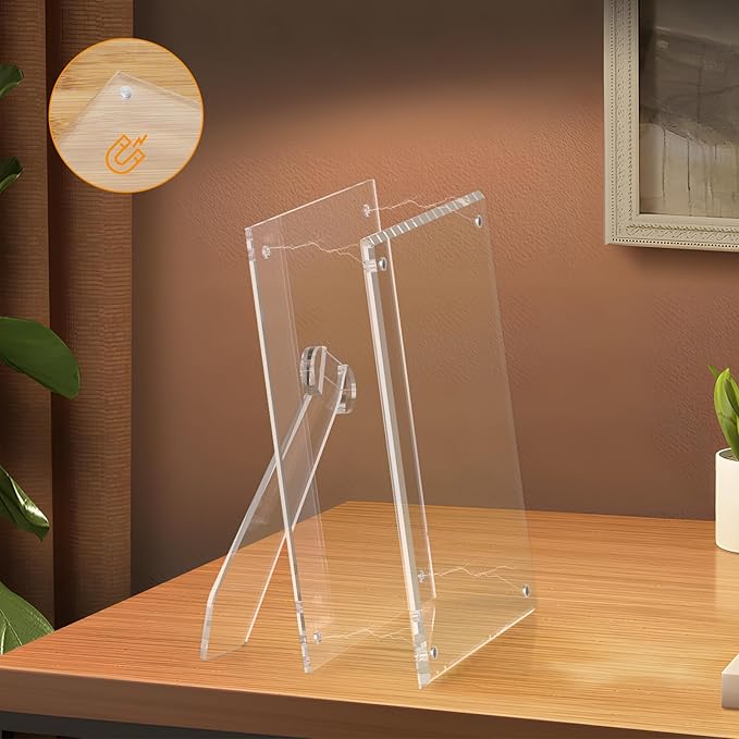 4x6 Inches Picture Frame, Magnetic Acrylic Clear Photo Frame with Stand for Tabletop Display (3 Pack)