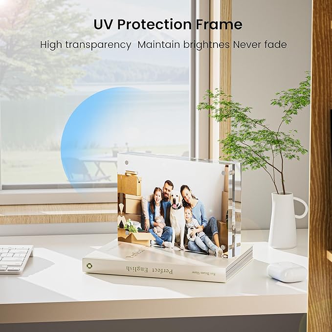 3 Pack Acrylic Picture Frames 8x10, 20%thicker Free Standing Desktop Display,Strong Magnetic Photo Frame, Double Sided Clear Picture Frames , Frameless Standing Desktop Frame for Home, Office, Gift Ready