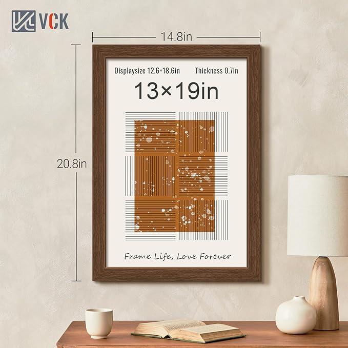 VCK 13x19 Frame Set of 3 - Brown, Wood Picture Frame with Exclusive Wood Grain, Wall Gallery Frame