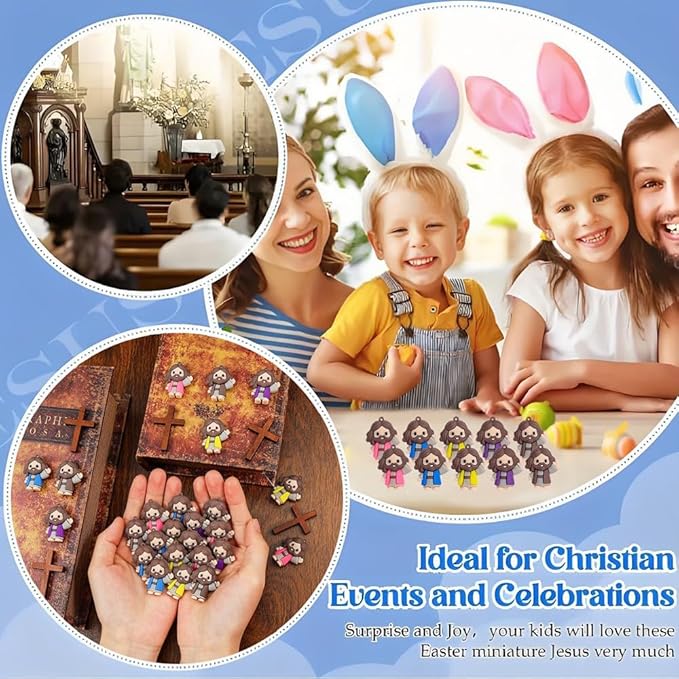 100 Pcs Little Jesus Figures - Mini Jesus Figures Toy to Hide and Seek Tiny Christ Savior Doll Religious Party Favors for Easter Church Sunday School Baptism Gift(Bright Colors)