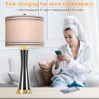 27.4''Table Lamps for Living Room Set of 2，3-Way Dimmable Modern Glass Bedside Lamps with USB Ports，Tall Lamps for Night Stands，Touch End Table Lamps for Bedroom Desk Lamps for Home Office（Grey）