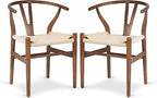 POLY & BARK Weave Dining Chairs – Mid-Century Modern Wishbone Dining Chairs with Arms, Solid Wood Frame, Indoor Use – Walnut– Set of 2 - Ideal for Dining Room, Kitchen or Stylish Accent Setting