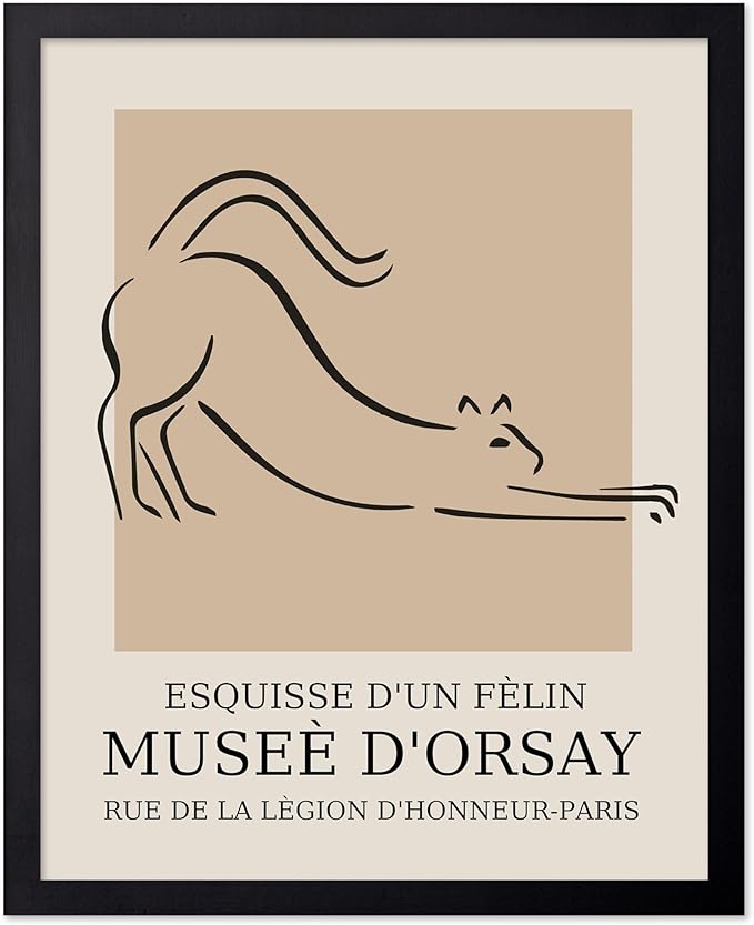 Poster Master Vintage Poster - Retro Minimalist Print - Gift for Artist, Housewarming - Cat, Line Drawing, Sketch, Abstract - Wall Decor for Living Room, Bedroom, 16x20 Black Framed