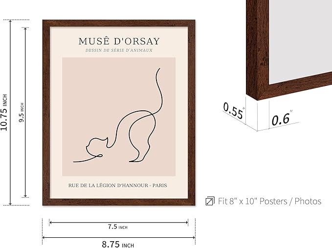 Poster Master Vintage Poster - Retro One Line Cat Drawing Print - Cat Art - Minimal Gift for Men, Women, Animal Lover - Abstract Wall Decor for Home, Office, Bedroom, 16x20 Brown Framed