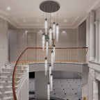 H138'' Crystal Bubble Column Chandelier Black 12-Lights Ceiling Light for Foyer Entrance Pitched Ceiling Loft Lighting Fixture LED Dimmable 2700K-6000K