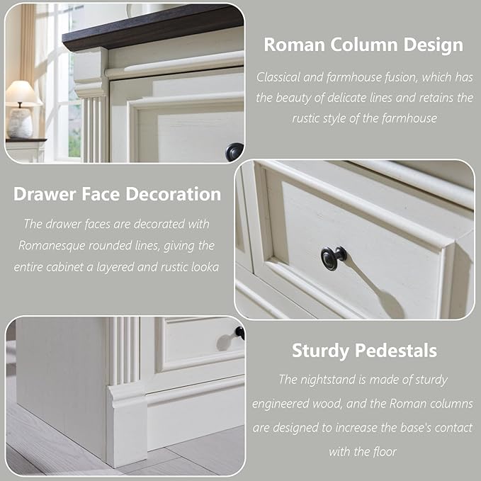 Farmhouse 9 Drawers Dresser for Bedroom, 55" Wide Large Dressers & Chests of Drawers w/Roman Column, Storage Dressers Organizer for Bedroom, Hallway, Living Room, White