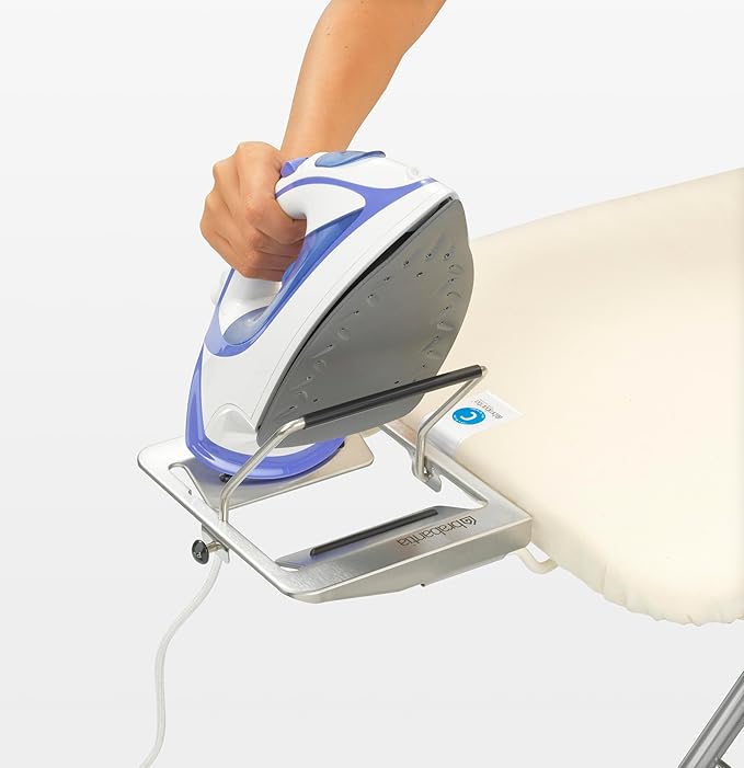Brabantia Size C Ironing Board (49 x 18in) 7 Height Options, Adjustable Steam Iron Rest Holder & Linen Rack (Ecru) Non-Slip Feet, Anti-Collapse Child Locks