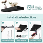 LaVie Home Floating Shelves, 36 Inch Wall Shelf Set of 2, Hanging Shelf with Invisible Brackets, Wall Decor for Bathroom, Bedroom, Living Room, Kitchen Storage, Classic Black