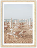 HesenDot Natural OAK Wood Framed Italy Beach Wall Art,12x16in Amalfi Coast Canvas Wall Print,Positano Seascape White Beach Chair Wall Decor for Living Room, Bedroom,Office Gallery Set of 1