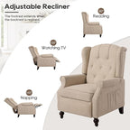 Wingback Recliner Chair with Massage and Heat, Tufted Fabric Push Back Recliner Chair for Living Room, Vintage Wingback Chair with Remote Control, Padded Cushion, Backrest, Wooden Legs