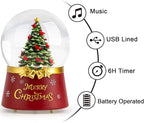 Snow Globe Lighted Christmas Decorations, Christmas Tree Musical Glass Snow Globe with Swirling Glitter, Christmas Holiday Party Gifts and Decorations