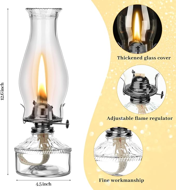 Tuanse 2 Pcs Oil Lamps for Indoor Use Vintage Hurricane Emergency Glass Oil Lamps Large Lantern Classic Decorative Oil Lamp for Home Tabletop Emergency Lighting Supplies (Clear, Black)