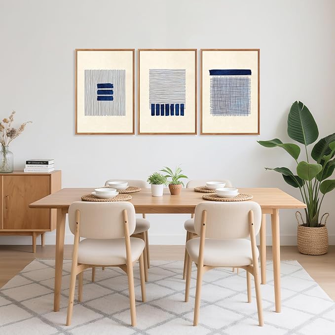 Aurlan Boho Christian Line Art Framed Wall Decor(16"x24"), 3PCS Minimalist Jesus Leavs the 99 Sheep Lamb Bible Story Canvas Artwork, Neutral Abstract Beige Navy Blue Religious Painting for Bedroom Living Room