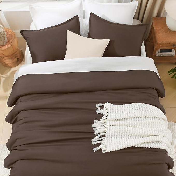 Litanika Comforters Chocolate Super King Size, 3 Pieces Lightweight Solid Bedding Set & Collections, All Season Fluffy Bed Set (120x120In Comforter & 2 Pillowcases)