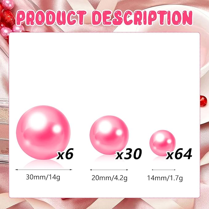 100PCS Fuchsia Faux Pearls Beads for Centerpiece Vases, Vase Filler Faux Pearls, No Holes Filler Beads for Party Anniversary Birthday Wedding Table Decor, 14/20/30mm