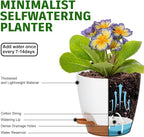 Uneed Indoor Self Watering Planters with Drainage Holes and Saucers, 7/6.5/6/5.5/5 Inch-5 Pots,for Indoor Plants, Herbs, Succulents (White)