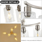 6-Light Brushed Nickel Chandeliers for Dining Room Light Fixtures Over Table, Adjustable Height Hanging Industrial Pendant Lighting for Kitchen Island Bedroom, Clear Glass Shade