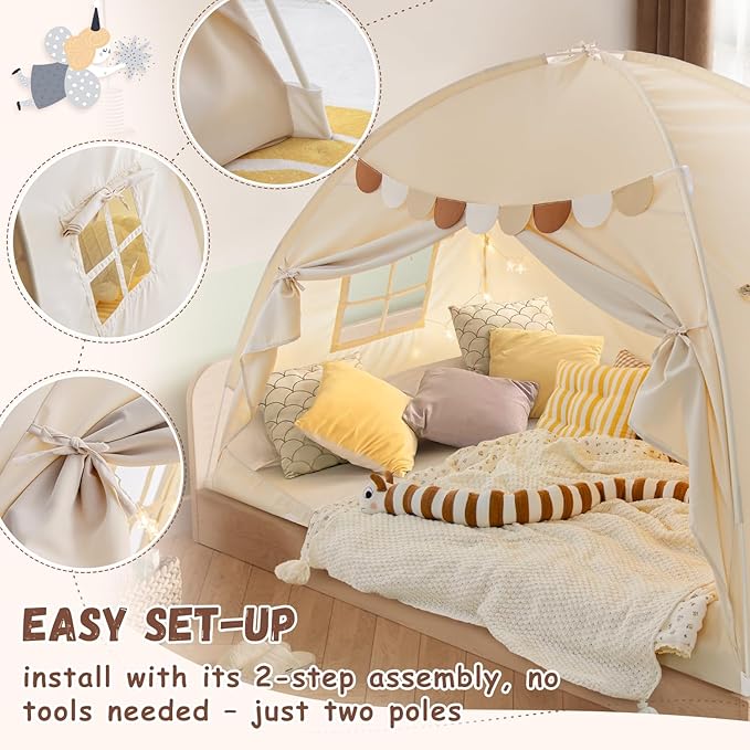 Sherilyn Full Size Bed Canopy Bed Tents Dream Tent on Bed Privacy Space Blackout Sleeping Tents Indoor Breathable Portable Cottage Drafty Room (Large)