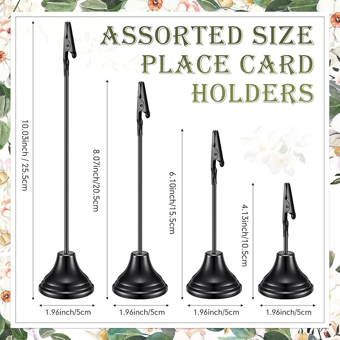 20 Pcs Table Number Holders 4/6/8/10 Inch Metal Place Card Holders with Alligator Clip Heavy Base Wedding Table Number Stand Picture Photo Clip for Banquet Party Birthday Restaurant(Black)