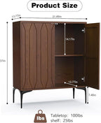 3More Accent Cabinet with 2 Doors,Sideboard Buffet Cabinet with Iron Legs and Adjustable Shelf,3D Lattice Design for Living Room, Entrance, Dining Room,Walnut