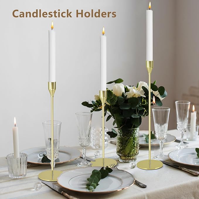 Gold Candlestick Holders,Set of 6 Gold Candle Candlestick Holder,Metal Candle Stick Holder Decor for Wedding, Dinning, Party,Fit 3/4" Thick Tapered or Led Candle