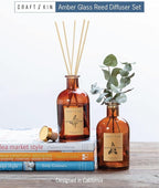 Craft & Kin Sage, Mint & Lavender Reed Diffuser | All Natural Essential Oil & 8 Rattan Scent Sticks | Reed Diffusers for Home, Bathroom | Long Lasting Home Fragrance in Amber Glass, 5.75oz