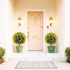 Set of 2 Artificial Boxwood Topiary Ball Trees with Yellow Flowers for Outdoor with Ground Spike 29.5", UV Resistant Faux Greenery Shrubs, Fake Plants for Garden, Porch, Patio Valentine's Day Decor