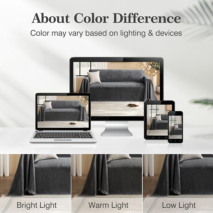 Couch Cover for Dogs Sectional Sofa Covers Washable for 3 Cushion Couch, Chenille Couch Cover Blanket, Sectional Sofa Slipcovers, Multi-Use Furniture Protector for Kids, Pets, 71" X150", Dark Grey