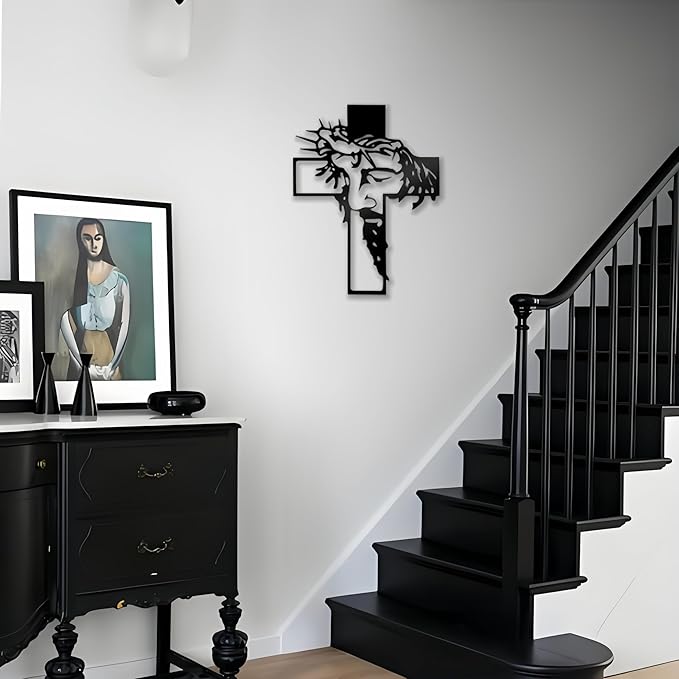 Black Jesus Crosses Wall Decor Crosses Metal Wall Art Suitable For Christmas Religious Home Living Room Wall Sculptures Rustic Church Decor Baptism Gift Ideas 9.84 * 12.59" in