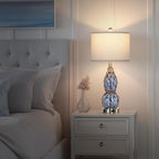 26" Coastal Glass Table Lamps Set of 2, 3-Way Dimmable Touch Lamps with USB Ports and AC Outlet, Nautical Bedside Lamps for Bedroom Living Room