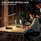 shinelife LED Desk Lamp for Office Home, Bright Desk Light with USB Charging Port, Adjustable Dimmable Desk Lamps 5 Modes 5 Brightness, Touch Study Lamp for Nail, Craft, Puzzle, Sewing, Study, Black