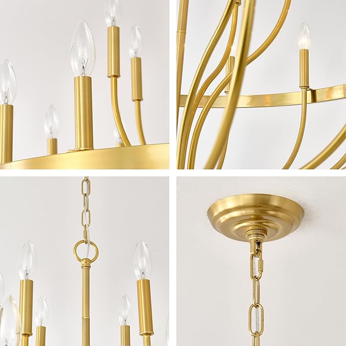 Gold Chandelier 15-Light Candle Chandelier Modern Farmhouse Pendant Lighting Fixture for Dining Room Bedroom Living Room Kitchen Island Foyer Entryway E12 Bulb Vintage Golden Ceiling Light