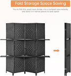 PayLessHere Room Divider Room Screen Divider Wooden Screen Folding Portable Partition Screen Wood with Removable Storage Shelves (Black, 4 Panel)
